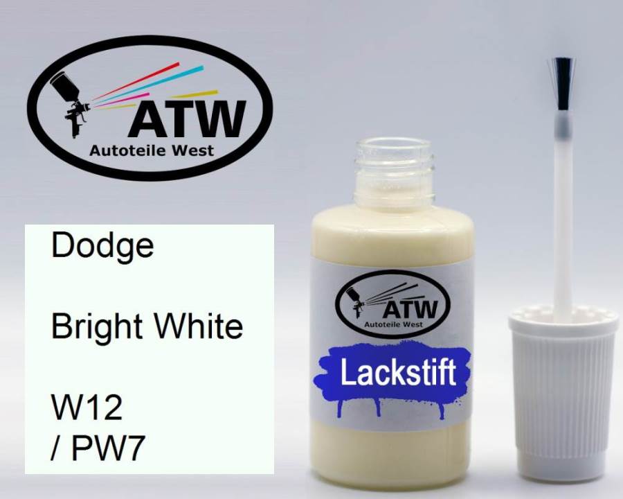 Dodge, Bright White, W12 / PW7: 20ml Lackstift, von ATW Autoteile West.